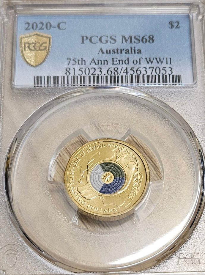 2020 75th Anniversary, End of WWII $2 Coin C Mint - PCSG MS68