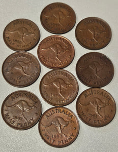 10x Mixed Australian Half Penny's 1911-1964