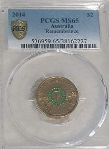 2018 $2 Green Dove, Remembrance Day Coin PCSG MS66