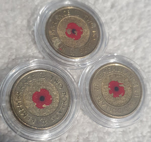 2012 Remembrance Day, Red Poppy $2 Coin, Circulated