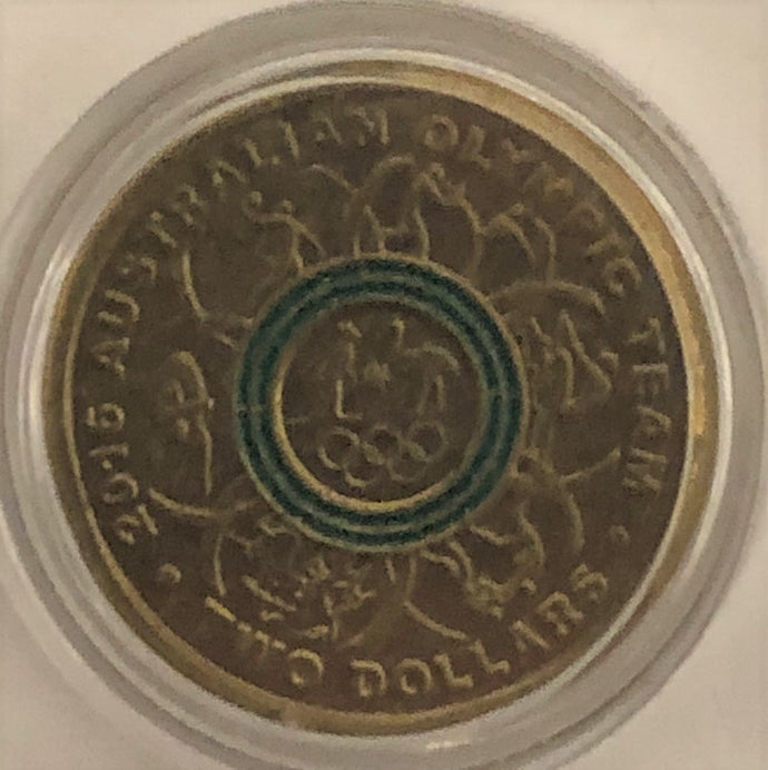 2016- Olympic Green Ring- $2  Coin, Circulated