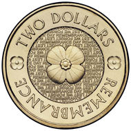 2012 Remembrance, Gold Poppy $2 Coin, circulated